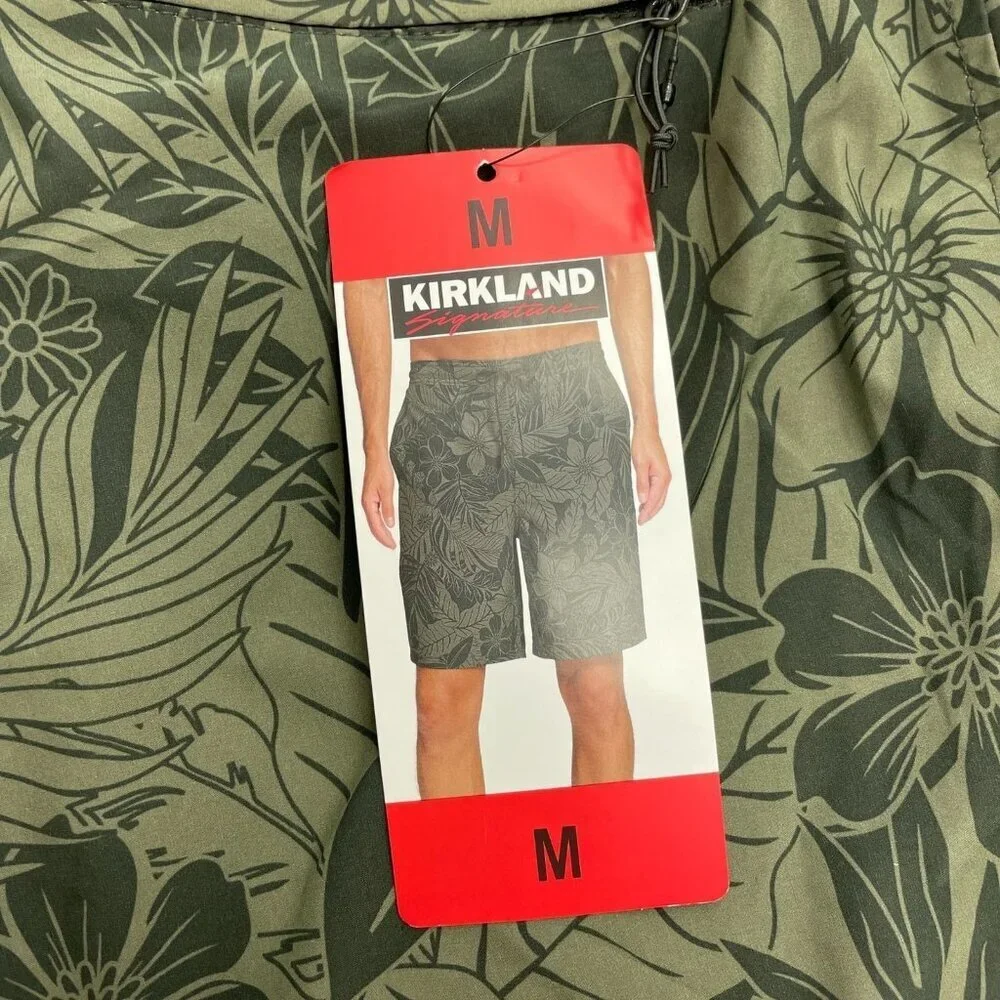 Kirkland Signature Men's M Swim Shorts Olive Green Floral N0994